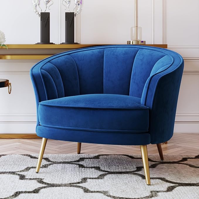 Modern Velvet Accent Barrel Chair Leisure Accent Chair Living Room Upholstered Armchair Vanity Chair for Bedroom Meeting RoomBlue