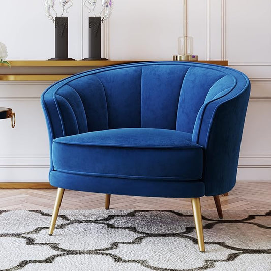 Modern Velvet Accent Barrel Chair Leisure Accent Chair Living Room Upholstered Armchair Vanity Chair for Bedroom Meeting RoomBlue