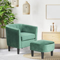 Accent Chair with Ottoman Upholstered Velvet Club Barrel Reading Chair with Footrest Modern Comfy Round Barrel Chairs for Bedroom Living Room Small Reading Spaces (1 Green)