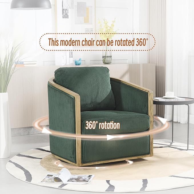 360 Degree Swivel Barrel Club Chair Comfortable Accent Sofa Chair for Living Room Leisure Armchair with Sturdy Hardwood Frame and Metal Base for Nursery Hotel Bedroom Office Lounge (Emerald)