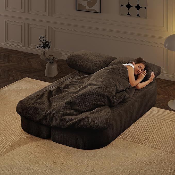 Convertible Folding Sofa Bed 75 Futon Floor Couch Modular Sleeper Loveseat Sectional Couches Boneless Cloud Plush Fluffy Fabric for Living Room Guest Room No Assembly Required Brown
