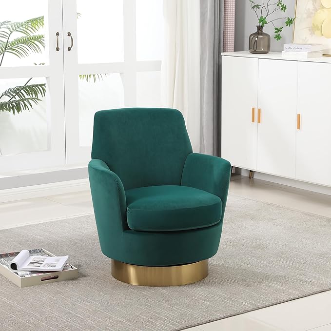 360° Swivel Barrel Chair Set of 2 28.3 Modern Velvet Round Accent Chair Comfy Upholstered Small Armchair with Gold Metal Base for Living Room Bedroom Nursery Office Sillas para Sala Emerald