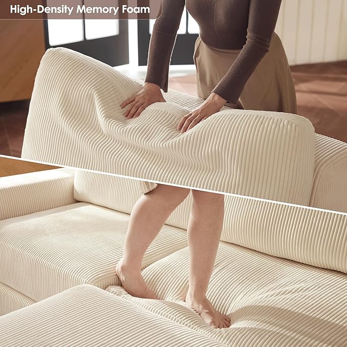 Modular Sectional Sofa 120.47 Modern Cloud Couch Sectional Sofa with U-Shaped Chaise Comfy Corduroy Fluffy Couch with Deep Seat Boneless couches for Living Room Bedroom White