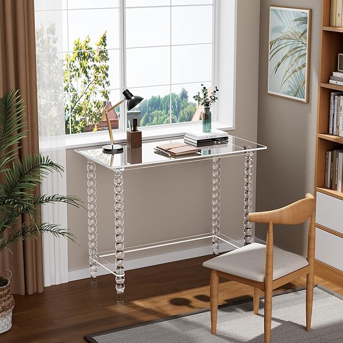 Acrylic Desk Computer Laptop Table Writing Desk Console Entrance Table for Home Office Study Desk (Clear 39.4“W×19.7”D×29.5“H)