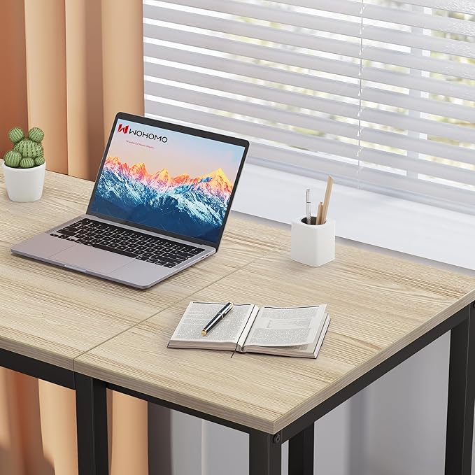 SINPAID Computer Desk 47 inches with 2-Tier Shelves Sturdy Home Office Desks with Large Storage Space Modern Gaming Desk Study Writing Laptop Table Oak
