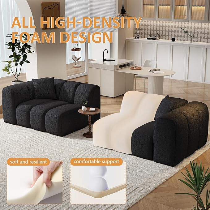 96 Modular Sectional SofaModern Boneless Cloud Couch with Deep SeatUpholstered 4-Seater Sofa Chenille Boucle Couches for Living Room Wide Seat Cozy Loveseat with Armrest (Black 96-INCH)
