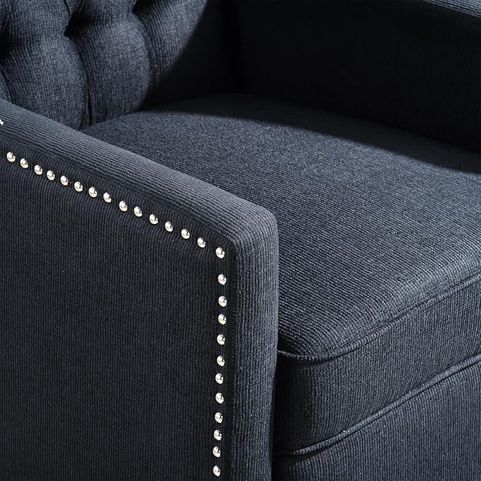 Black Fabric Recliner Chair for Adults Accent Wingback Chair Mid-Century Modern Recliner Tufted Chairs Living Room Armchair for Bedrooms Reading Recliner 27 Wide
