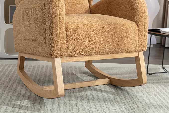 Khaki Teddy Rocking Chair Comfortable Single Sofa Chair for Living Room Bedroom 300 Lbs Capacity Easy Assembly