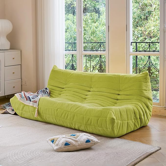 N&ampV Fireside Three Seater Sofa Mid Century Armless Twin Size Floor Lounge Chair Soft Premium Corduroy Foam Accent Chair for Living Room Bedroom (Lime)
