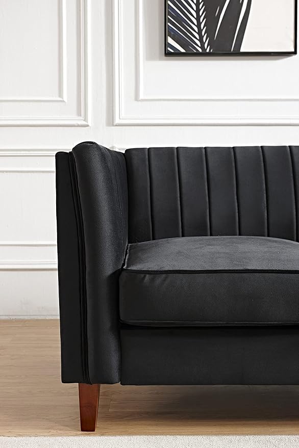 Container Furniture Modern Luxury Velvet Chair for Living Room with High Density Foam Soft Fabric Upholstery Removable Cushions and Solid Wood Legs 36.6'' Wide Armchair Black