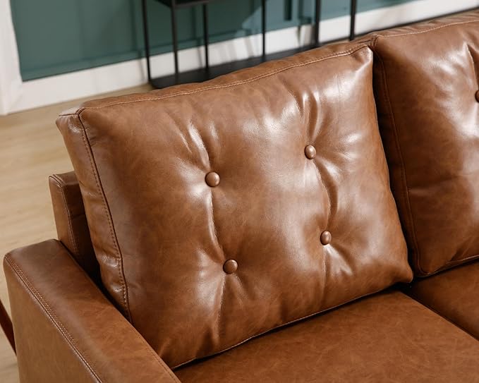 VESCASA 53 W Faux Leather Loveseat Sofa with Button Tufted Back Mid Century Modern Upholstered 2 Seater Small Sofa Couch with Wood Legs PU Leather Love Seats for Living Room/Bedroom Caramel