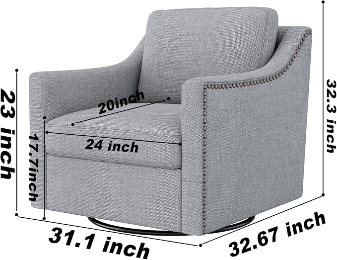 Accent Chair Modern Swivel Velvet Chair Linen Blend Soft Ergonomics Chair Accent Chair Living Room Chair Bedroom Chair Home Chair with Black Legs for Indoor Home Office (Grey)