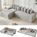 L Shaped Modular Cloud Couch with 8 Pillows Modern Corduroy Boneless Sectional Sofa with Large Chaise for Living Room Office Studio Flat Left Facing Chaise Compressed Sofa (Light Grey)