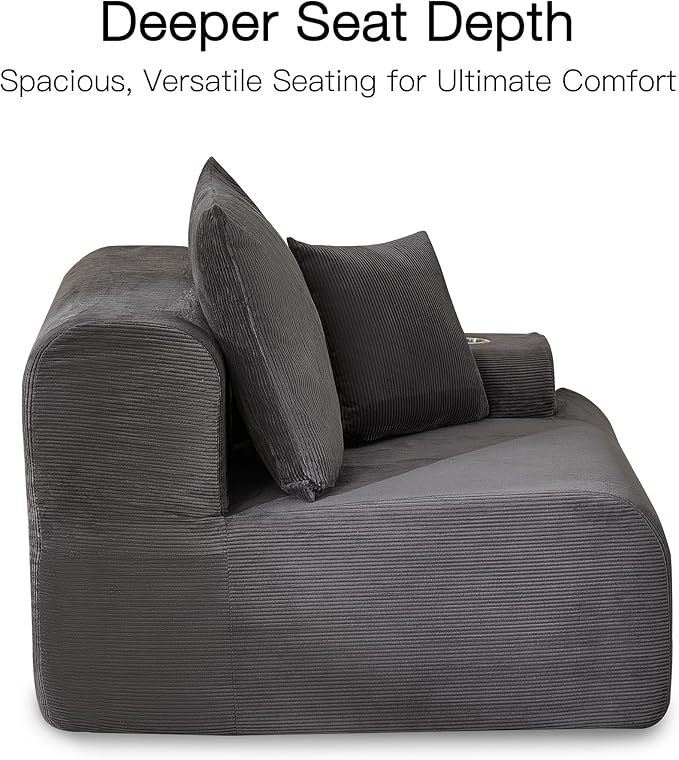 HOMREST 118 L-Shaped Modular Sectional Sofa for Living Room Corduroy Upholstery Cloud Sofa with Movable Ottoman Oversized Boneless Couch with Deep Seat No Assembly Required (Charcoal Blue)