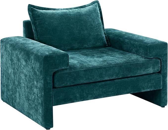 Christopher Knight Home Aylen Modern Chenille Upholstered Accent Chair with Wide Armrests Wooden Living Room Club Chair Bedroom Comfy Reading Chair with Back Pillow Teal Green