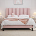 Yaheetech Queen Bed Frame Upholstered Platform Bed with Fabric Headboard Wing Edge Design/Non-Slip and Noise-Free/Wooden Slats Support/No Box Spring Needed/Easy Assembly Pink Queen Bed