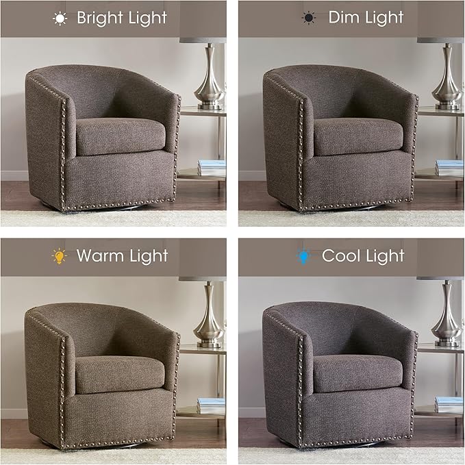 Madison Park Swivel Barrel Accent Chair Upholstered Curved Back with 7-Inch Thick Woven Cushion 360° Swivel Nailhead Trim Comfy Chair for Living Room Bedroom Office 28 Wide Chocolate Tyler