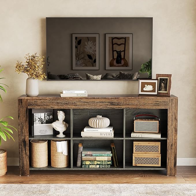LITTLE TREE TV Stand with Storage 63-Inch Entertainment Center with Shelves Modern Media Console for Television up to 65 for Living Room Bedroom Brown + Black