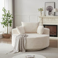 KEIKI 55 Oversized 360 Degree Swivel Chair Large Barrel Chairs Upholstered Round Swivel Chair Corduroy Single Sofa Armchair Sleeper Chair for Living Room Lounge Beige