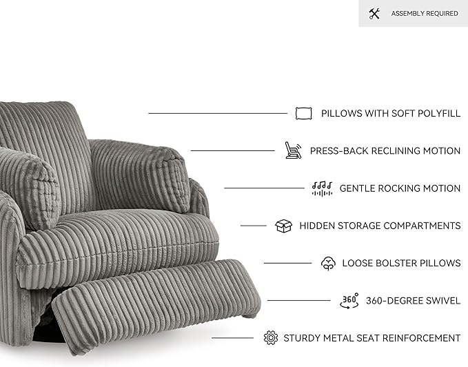 Signature Design by Ashley Tie-Breaker Casual Swivel Glider Recliner with Hidden Storage Gray