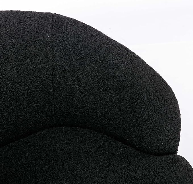 Swivel Barrel Chair with Foam FilledSwivel Accent ChairComfy Backrest Teddy Round Swivel Chair for Living Room (Black)