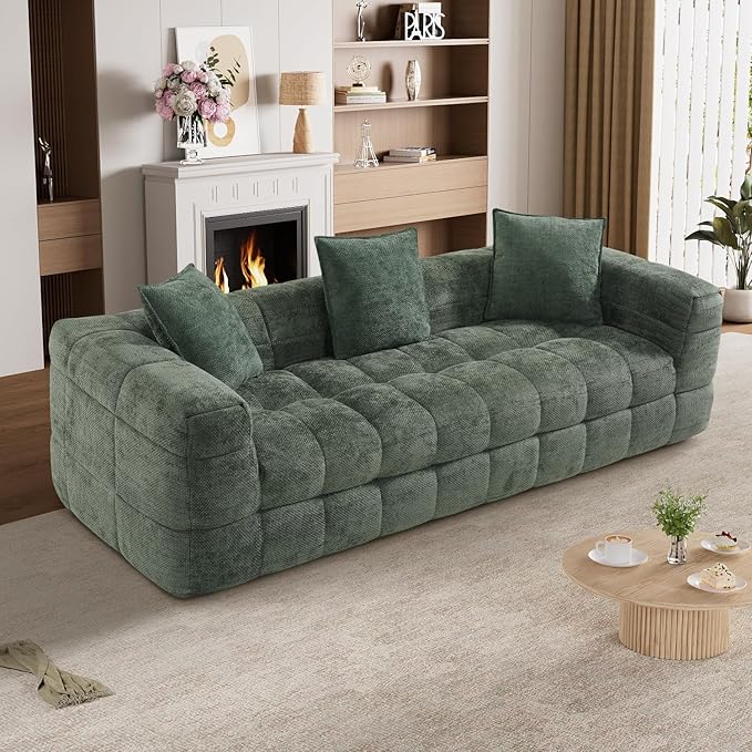 89.8 Boneless CouchComfy Cloud Sectional Sofa with Deep SeatModern Upholstered Chenille Love Seat Sofa Oversized Couches for Living Room No Assembly Required Tufted Sofas Green