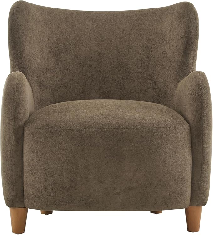 Christopher Knight Home Auden Wingback Accent Chair Fabric Club Chair Velvet Upholstered Armchair Curved Backrest Single Sofa Soft Cushion Seating Reading Lounge Chair for Living Room Brown