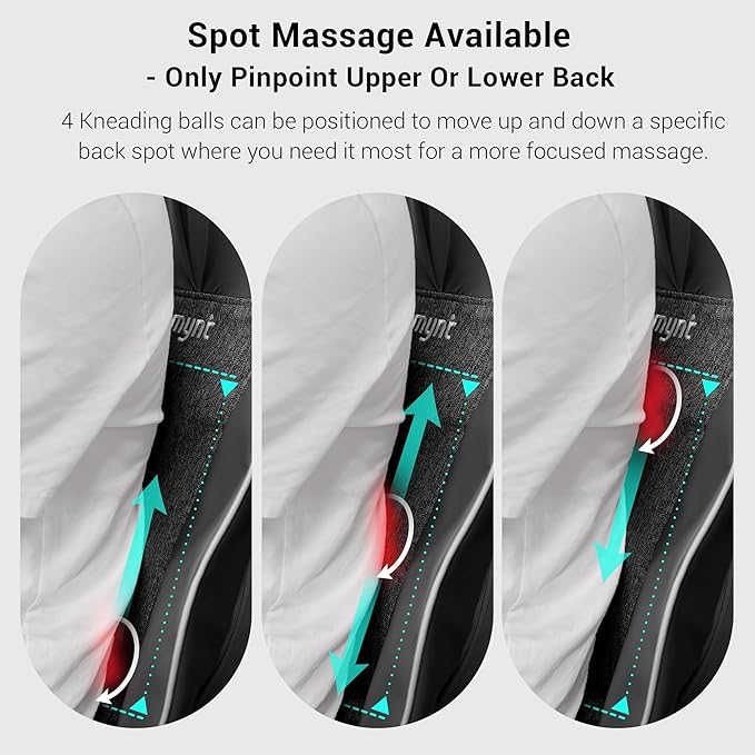 Mynt FSA Eligible HSA Approved Shiatsu Neck and Back Massager for Chair with 10 Deep Kneading Nodes 2D &amp 3D Back Massage with Heat Portable Spot Massage Chair Pad (Black)