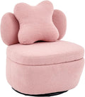 GarveeHome Teddy Velvet Swivel Accent Chair with Storage 360° Rotating Barrel Chair with Star Pillow Upholstered Comfy Single Sofa Chair for Living Room Bedroom Small Spaces Pink