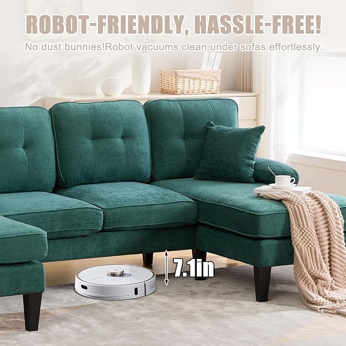 100'' U-Shaped Sectional Sofa with Double Chaise Minimalist 4-Seater Couch with 2 Pillows Sofa Set with Arm &amp 2 Side Pocket for Living Room Apartment (Green)