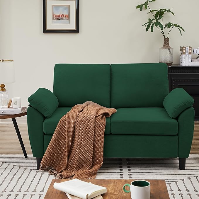2-Piece Sofa Couch (Loveseat and Chair Set) Modern Sectional Sofa Sets with Wide Arms &amp Side Pockets Modern Comfy Small Couch Set for Living Room Green