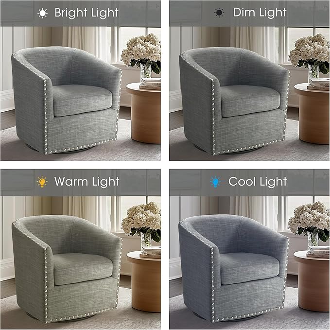 Madison Park Swivel Barrel Accent Chair Upholstered Curved Back with 7-Inch Thick Woven Cushion 360° Swivel Nailhead Trim Comfy Chair for Living Room Bedroom Office 28 Wide Grey Tyler