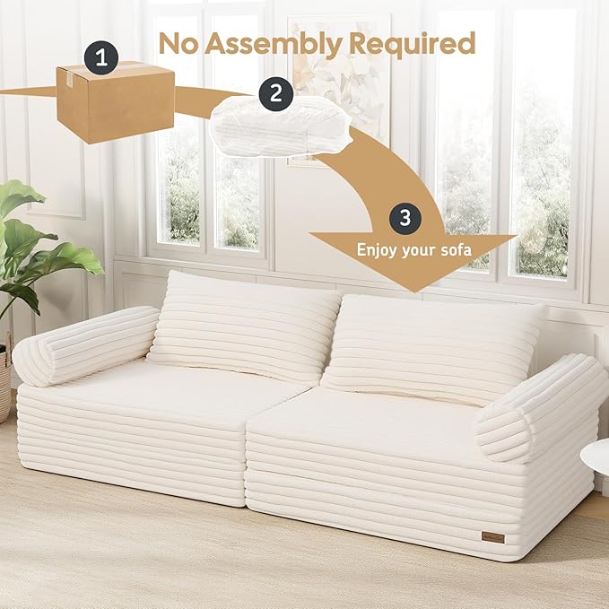 MeMoreCool Convertible Sofa Bed Folding Floor Couch Bed Queen Pull Out Sleeper Couch with Pillows Fold Out Futon Sofa for Bedroom Living Room Small Space Soft Corduroy