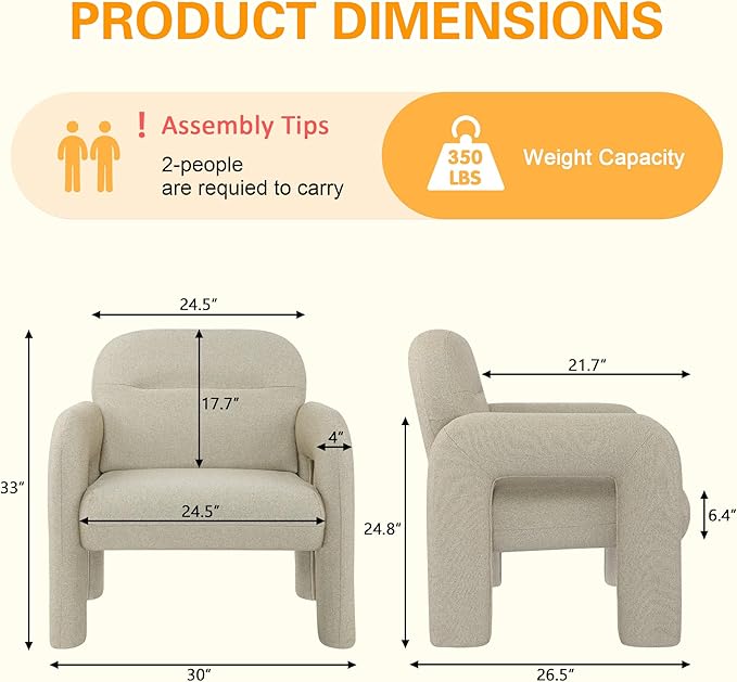 LSSPAID Accent Chairs Modern Line Fabric Upholstered Armchairs Comfy Leisure Reading Chair Fluffy Single Sofa Chair for Living Room Bedrooms Office (Beige 1PC)