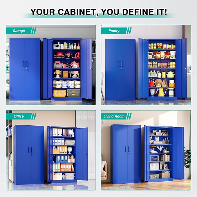 SISESOL Blue Metal Storage Cabinet with 6 Shelves71 Garage Storage Cabinet with Lock6 Tier Steel Cabinets with Locking DoorsLockable Cabinets for HomeOfficeShopGarage