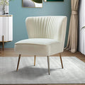 HULALA HOME Velvet Accent Chair Modern Upholstered Cute Side Chair with Gold Metal Legs Armless Wingback Slipper Chair Comfy Living Room Chair for Bedroom Guest Room VanityIvory