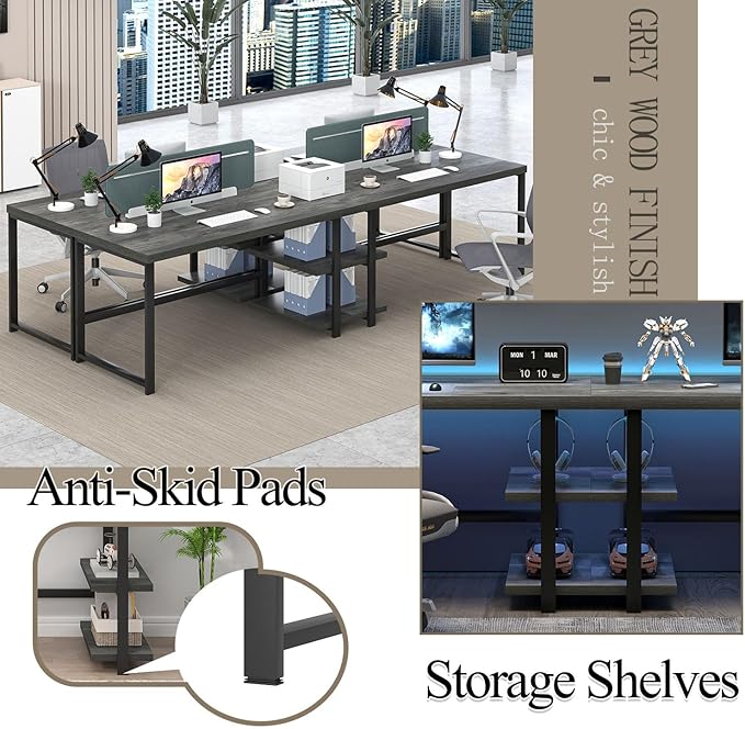 EXCEFUR Industrial Computer Desk Home Office Desk with Storage Shelves Wood Study Writing Table for Bedroom Living Room Grey 53 Inch