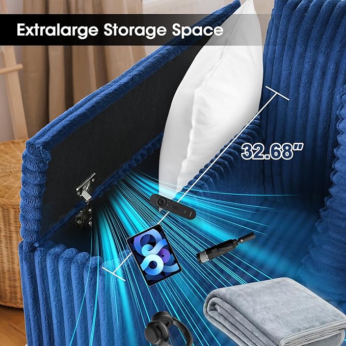 114.5” Corduroy Sectional Couch with 2 Pillows with Reversible Chaise Oversized Sofa L Shaped Couch with Two Armrests Hidden Storage Space Sectional Couches for Living Room Blue