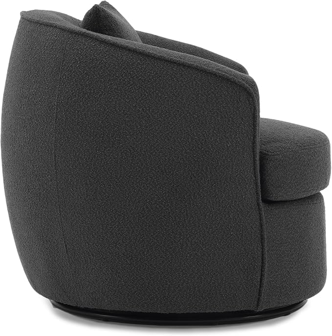 Swivel Accent Chair Modern Upholstered Boucle Barrel Arm Chairs with Pillow for Living Room 360 Degree Round Swivel Sherpa Armchair with Round Base for Bedroom Club (1 Dark Grey)