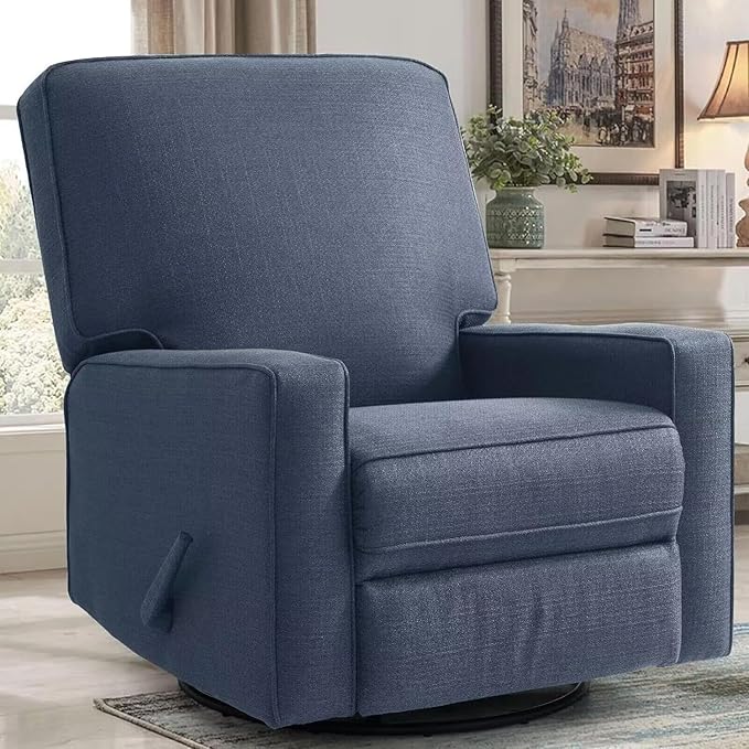 Harkawon Swivel Rocker Recliner Chair Glider Rocker Recliner Rocking Chairs Nursery Fabric Chair with High Back Deep Seat for Living Room Bedroom Blue