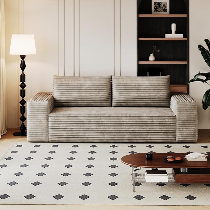 71 Loveseat Sofa in a BoxPlush Corduroy Fabric Deep Seat CouchNo Assembly RequiredSpace-Saving DesignComfy Seater Sofa for Living Room Apartment Bedroom &amp OfficeModernCamel