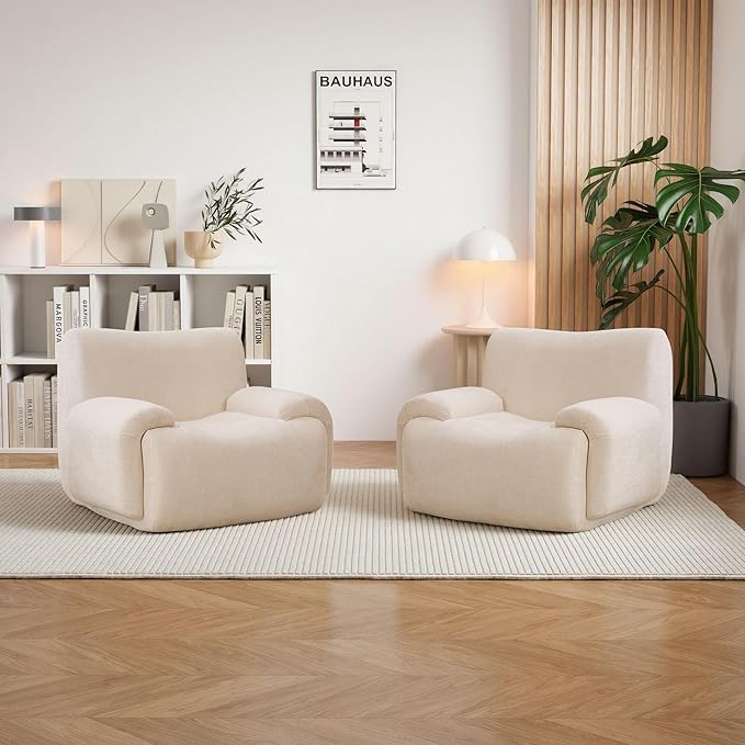 Mlmh &amp Kngwa Set of 2 Boneless Accent Chair 42 inch Oversized Chairs for Living Room Comfy Reading Nook Chair Single Couch with Wide Armrest for Bedroom Apartment Beige