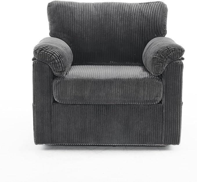 KEIKI 33 Oversized Swivel Corduroy Lounge Chair – Plush Cushioned Armchair with 360° Rotation for Living Room Bedroom Office – Comfortable Single Sofa Chair for Small Spaces Grey