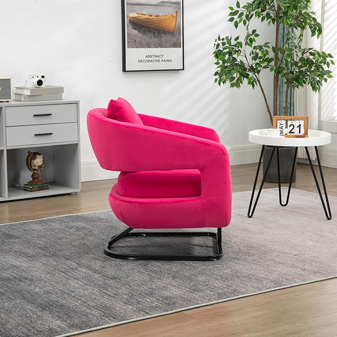House Hold Upholstered Tufted Living Room Chair Textured Velvet Fabric Accent Chair with Metal Stand