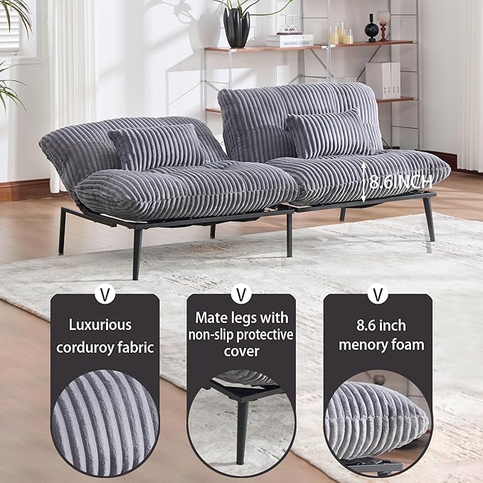 Memory Foam Futon Sofa Bed with Frame &amp Mattress Set - Comfy Mini Couch for Small Spaces &amp ApartmentsGray