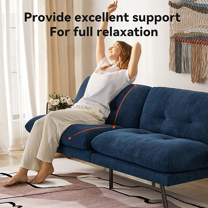 71 Convertible Futon Sofa Bed Blue Futon Couch with Adjustable Backrest Folding Small Recliner Sleeper Sofa Bed for Living Room Apartment Office