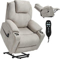 Power Lift Chair with Massage &amp Heat Electric Recliner Chairs for Adults Remote Control Sofa for Living Room Standing Assistance USB Ports Stainless Steel Cup Holders (Chenille Beige)