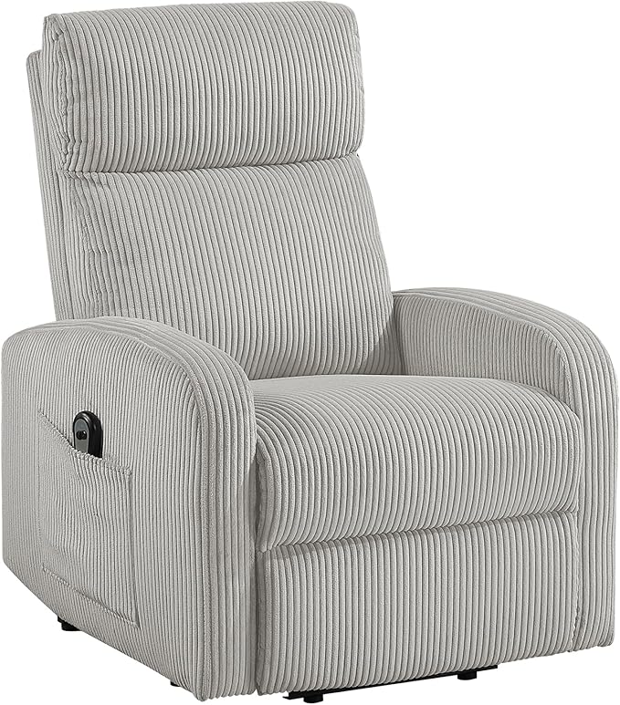 Lexicon Power Lift Recliner Chair for Elderly with Remote Control Gentle Lift Motion Side Pocket Armrest Corduroy Upholstered Electric Recliner for Living Room/Bedroom Easy Assembly Light Gray