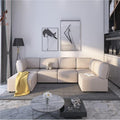 Mjkone 120'' Modular Sectional Sofa Couch U-Shaped Convertible Sofas with 2 Reversible Ottomans 6 Seat Modern Linen Fabric Sofa Couches with High Resilience Cushions for Living Room Home Beige