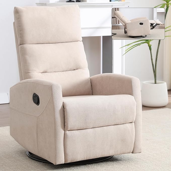 Swivel Rocker Recliner Chair for Adults Rocking Recliner Chair Rocker Nursery Glider ChairRecliners for Small Spaces Manual Recliner Single Sofa for Living Room Nursery(Beige)